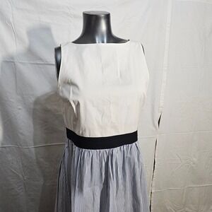 LOFT Black‎ and White Striped Midi Dress